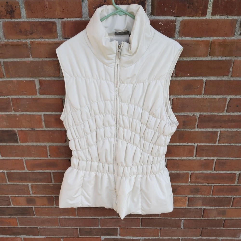 Jane Ashley Vest Jacket Size 2X White Elastic Poofy Gathered